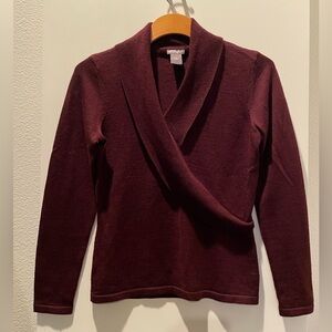 S/P: Ann Taylor Merino Wool Blend Long Sleeve V Neck Sweater Wine/Burgundy NWOT